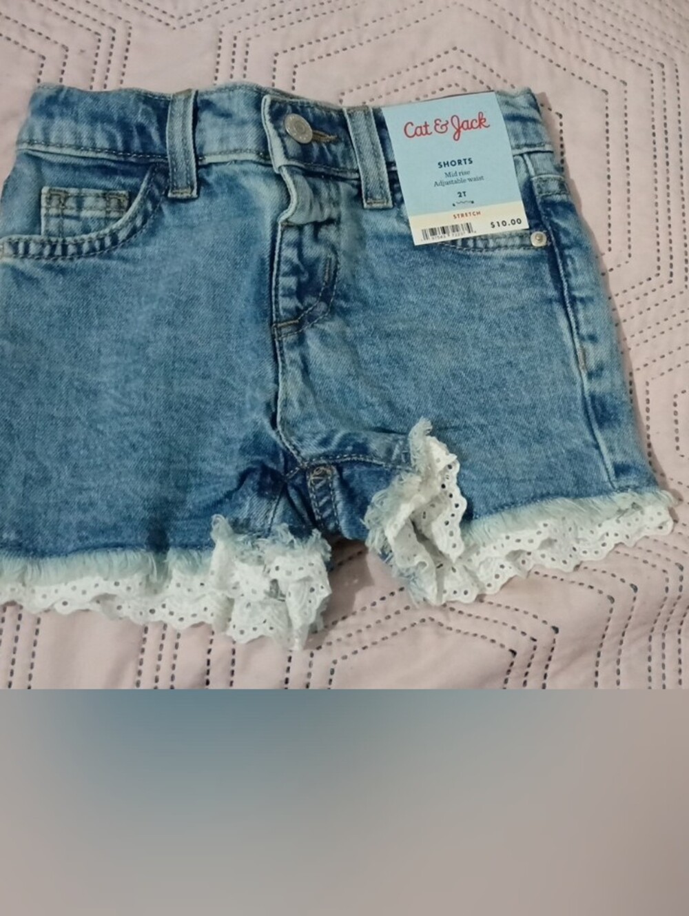 Cat & Jack Light Blue Denim Shorts with White Eyelet Ruffle